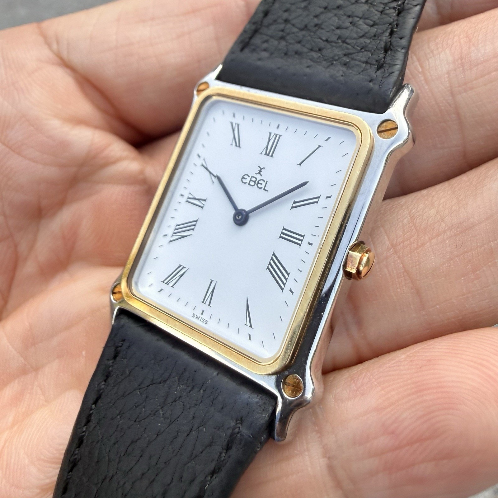 Vintage Ebel 181902 Tank Style Wrist Watch 1911 Solid 18k Gold Bezel Two Tone — image 2 of 8
